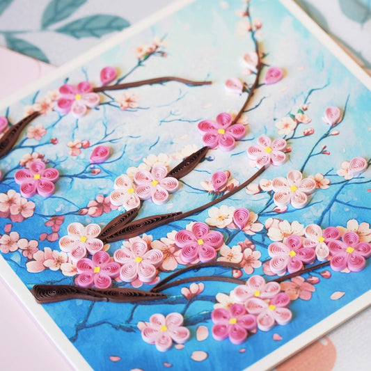 6x6" EVERLOVE Quilling Card: 3D Flowering Cherry Blossom Tree with Pink Petals