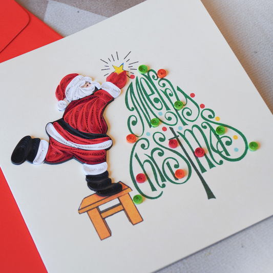 Santa Claus Decorating Merry Christmas Tree