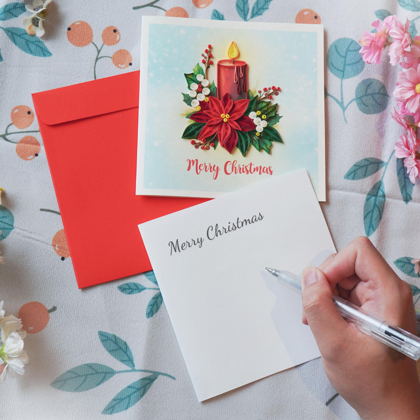 Christmas Candle & Poinsettia