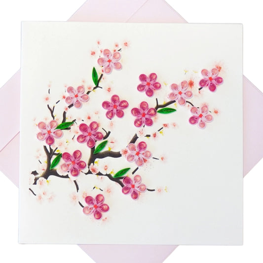 6x6" EVERLOVE Quilling Card: 3D Pink Cherry Blossom Branch Art