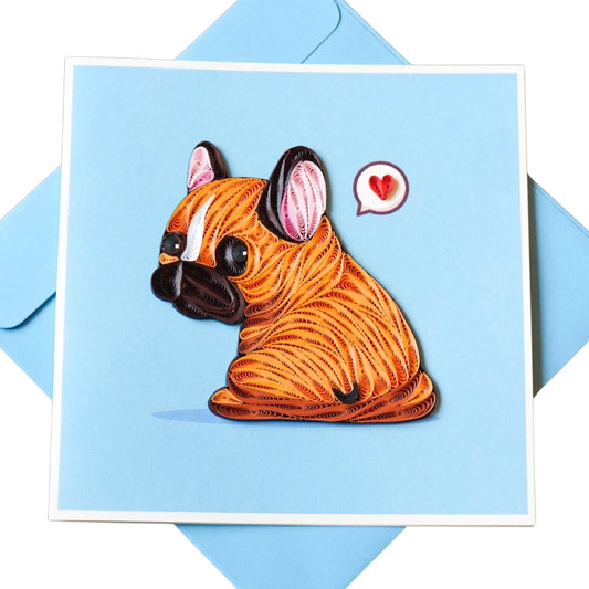 6x6" EVERLOVE Quilling Card: 3D English Bulldog with Detailed Hand-rolled Wrinkles.