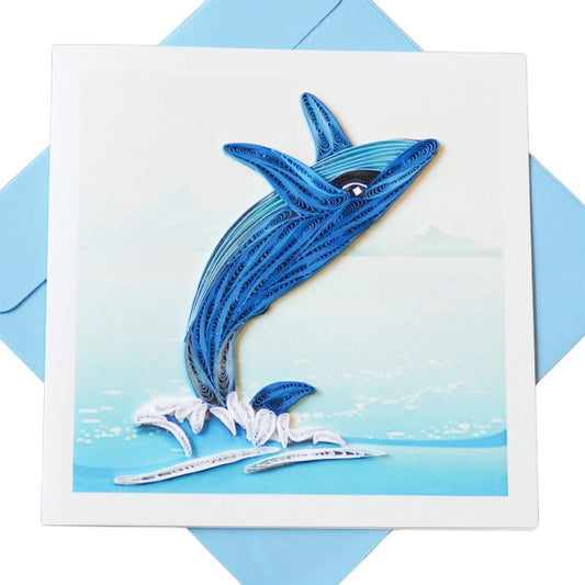 6x6" EVERLOVE Quilling Card: 3D Jumping Humpback Whale with Blue Ocean Waves Splash