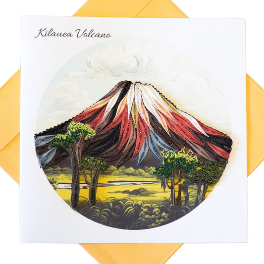 6x6" EVERLOVE Quilling Card: 3D Kilauea Volcano Eruption with Molten Lava and Smoke