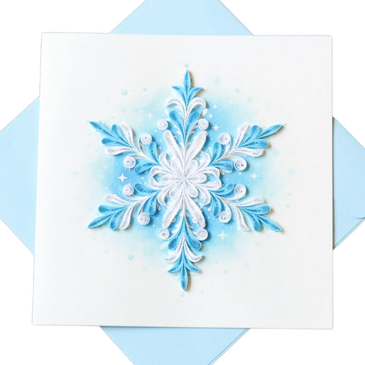 6x6" EVERLOVE Quilling Card: Intricate 3D White Snowflake with Symmetrical Paper Scrolls