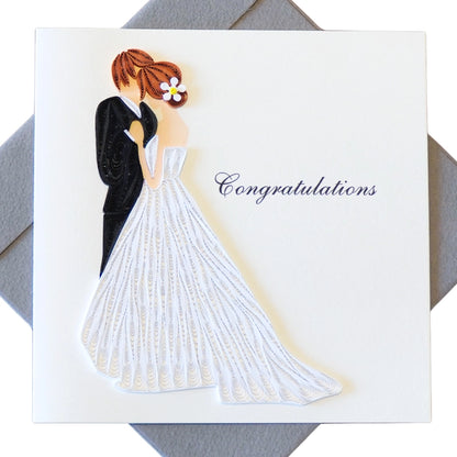 6x6" EVERLOVE Quilling Card: 3D Wedding Couple with Intricate White Bride Dress