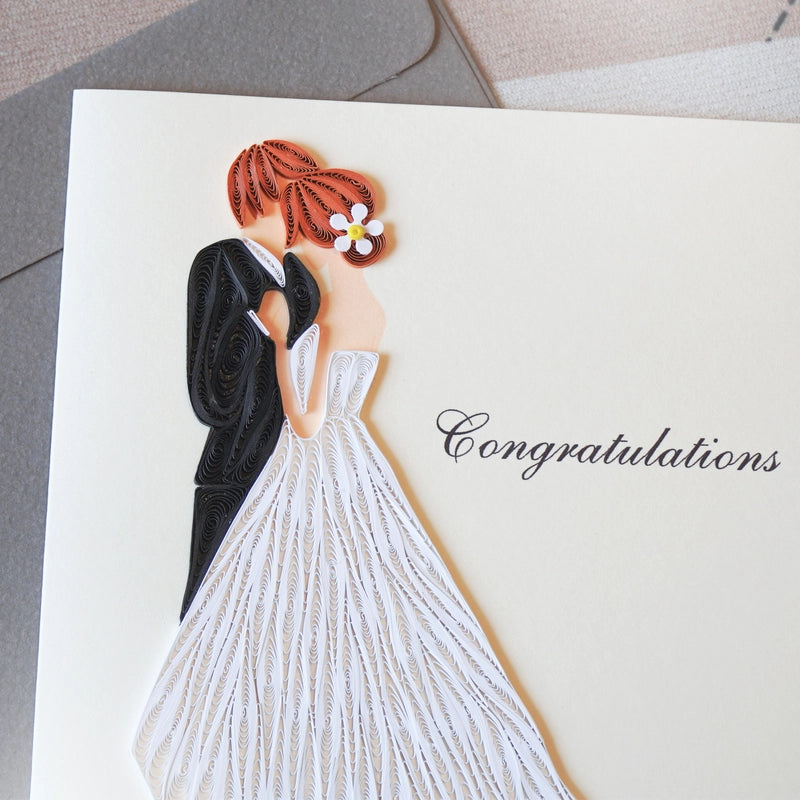 6x6" EVERLOVE Quilling Card: 3D Wedding Couple with Intricate White Bride Dress