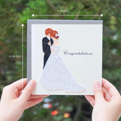 6x6" EVERLOVE Quilling Card: 3D Wedding Couple with Intricate White Bride Dress