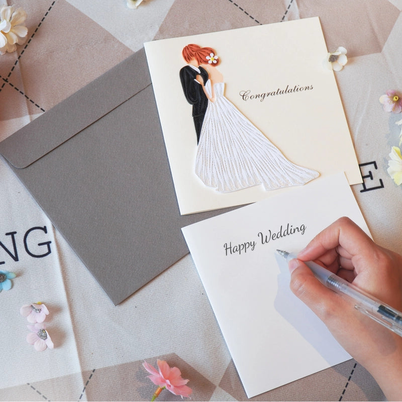 6x6" EVERLOVE Quilling Card: 3D Wedding Couple with Intricate White Bride Dress